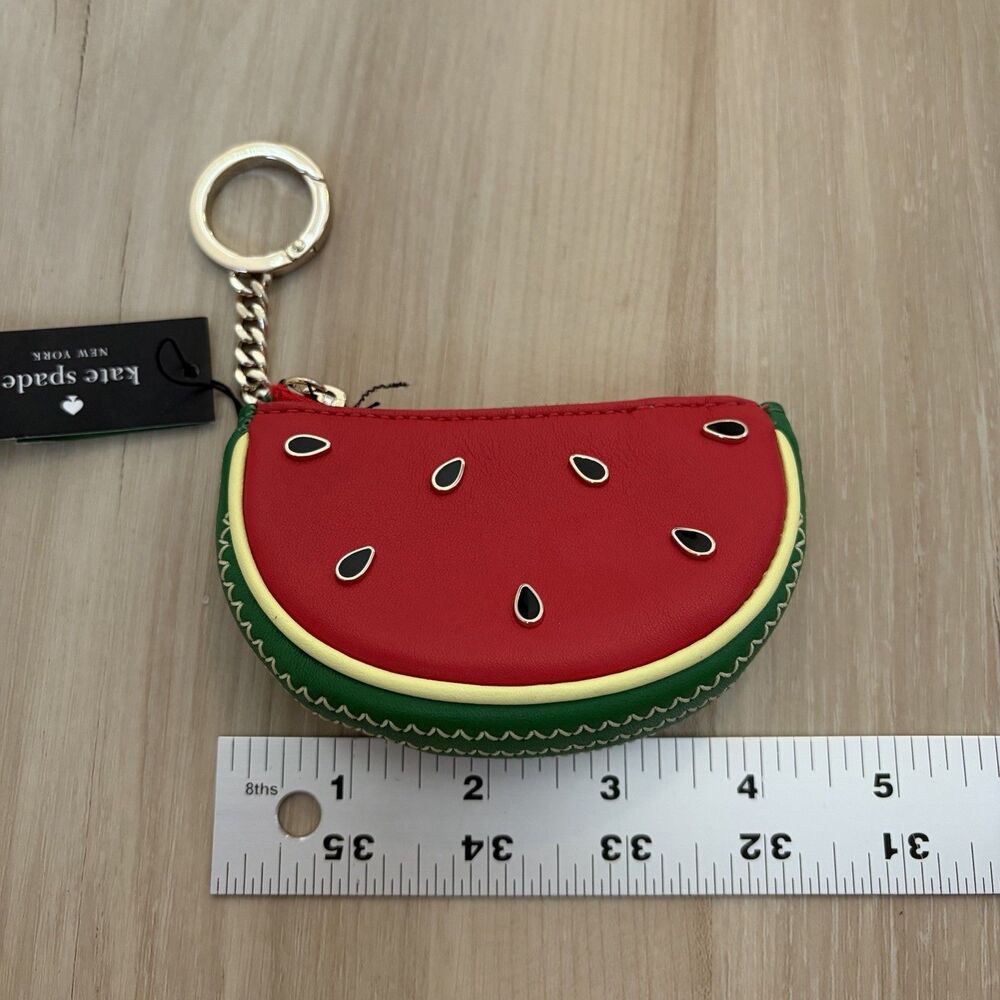 Kate Spade Leather Watermelon Slice Zip Coin Purse Keychain - Picture 6 of 7
